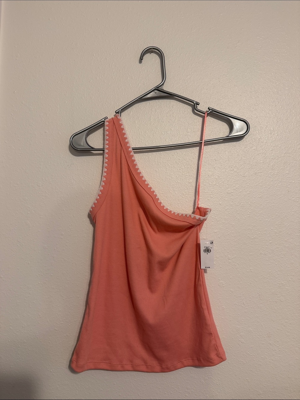 Old Navy Coral Pink One-Shoulder Camisole with White Trim